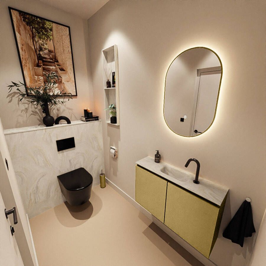 Mondiaz Toiletmeubel Ture Dlux | 80 cm | Meubelkleur Oro | Eden wastafel Ostra Midden | 1 kraangat