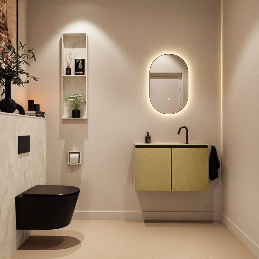Mondiaz Toiletmeubel Ture Dlux | 80 cm | Meubelkleur Oro | Eden wastafel Ostra Midden | 1 kraangat