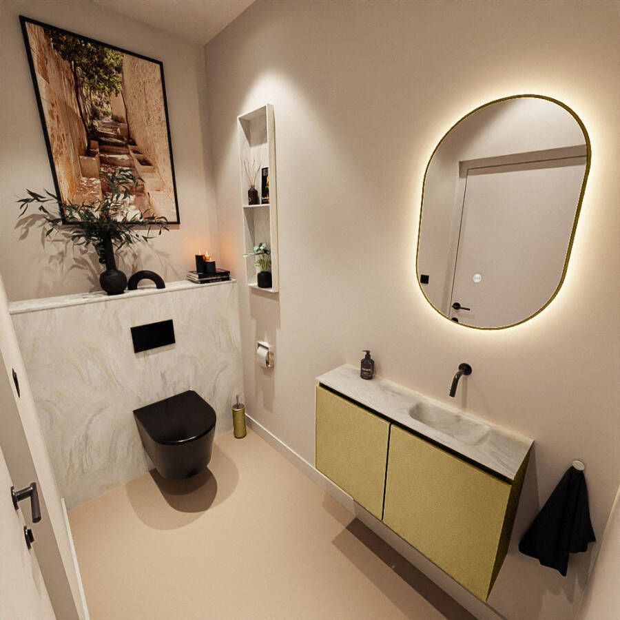 Mondiaz Toiletmeubel Ture Dlux | 80 cm | Meubelkleur Oro | Eden wastafel Ostra Rechts | Zonder kraangat