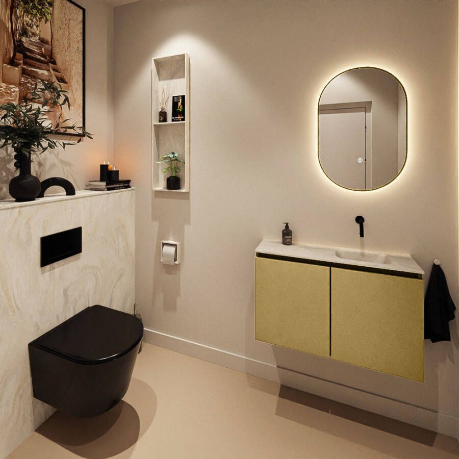 Mondiaz Toiletmeubel Ture Dlux | 80 cm | Meubelkleur Oro | Eden wastafel Ostra Rechts | Zonder kraangat