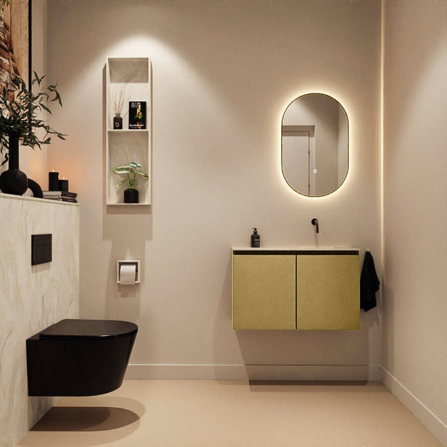Mondiaz Toiletmeubel Ture Dlux | 80 cm | Meubelkleur Oro | Eden wastafel Ostra Rechts | Zonder kraangat