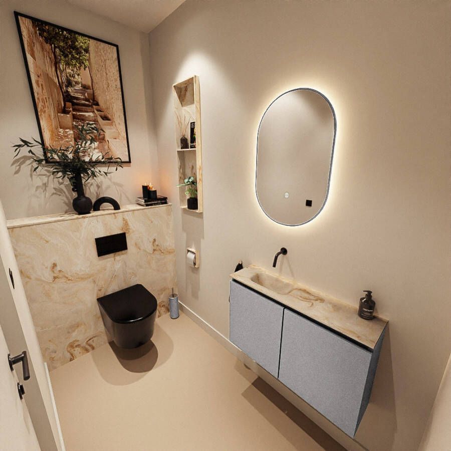 Mondiaz Toiletmeubel Ture Dlux | 80 cm | Meubelkleur Plata | Eden wastafel Frappe Links | Zonder kraangat