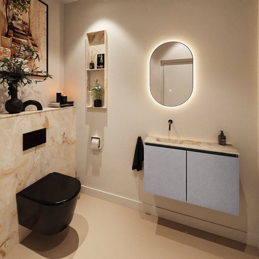 Mondiaz Toiletmeubel Ture Dlux | 80 cm | Meubelkleur Plata | Eden wastafel Frappe Links | Zonder kraangat