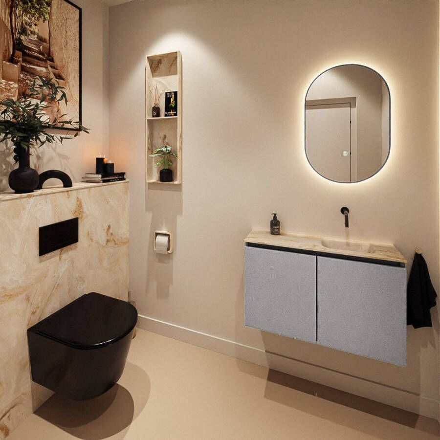 Mondiaz Toiletmeubel Ture Dlux | 80 cm | Meubelkleur Plata | Eden wastafel Frappe Rechts | Zonder kraangat