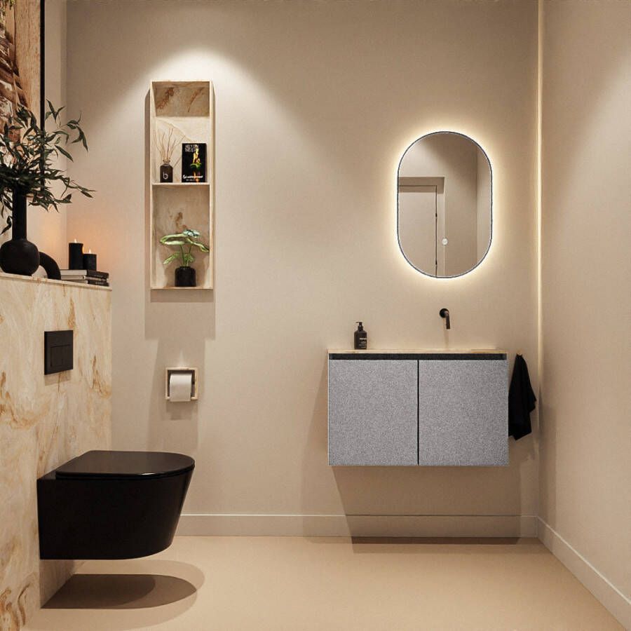 Mondiaz Toiletmeubel Ture Dlux | 80 cm | Meubelkleur Plata | Eden wastafel Frappe Rechts | Zonder kraangat