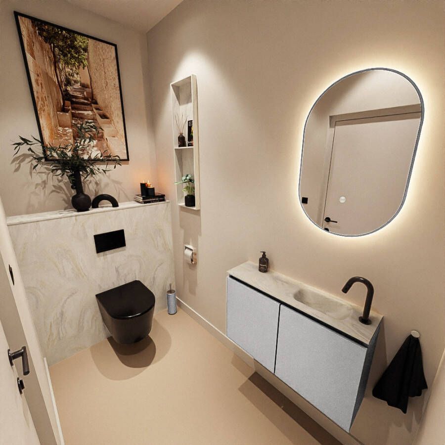 Mondiaz Toiletmeubel Ture Dlux | 80 cm | Meubelkleur Plata | Eden wastafel Ostra Rechts | 1 kraangat