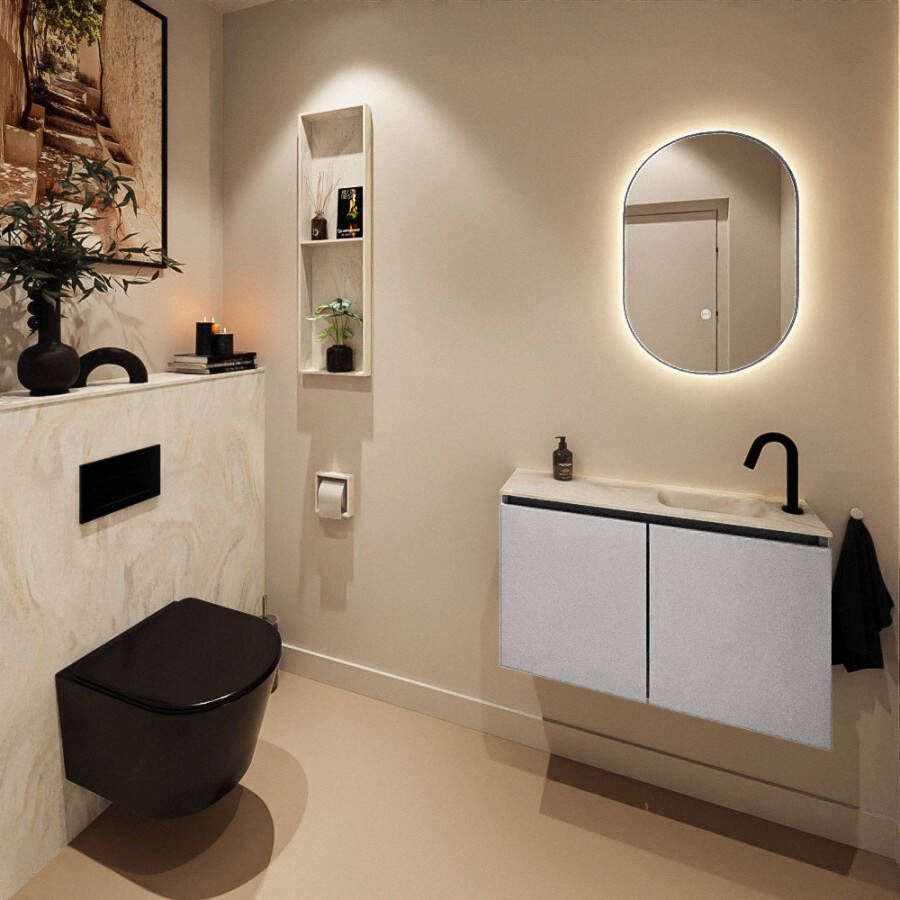 Mondiaz Toiletmeubel Ture Dlux | 80 cm | Meubelkleur Plata | Eden wastafel Ostra Rechts | 1 kraangat