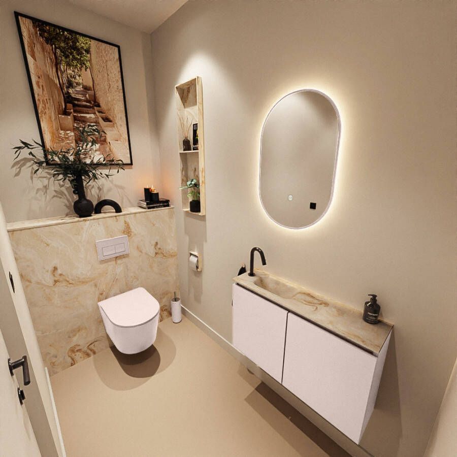 Mondiaz Toiletmeubel Ture Dlux | 80 cm | Meubelkleur Rosee | Eden wastafel Frappe Links | 1 kraangat