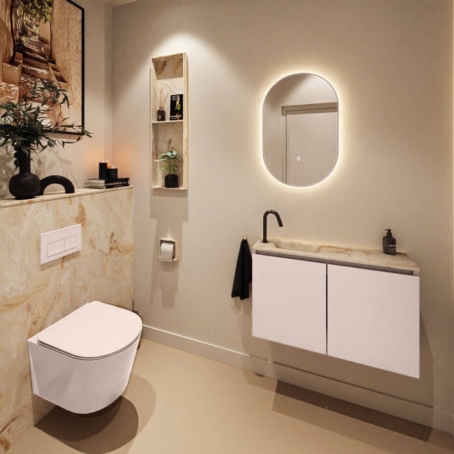 Mondiaz Toiletmeubel Ture Dlux | 80 cm | Meubelkleur Rosee | Eden wastafel Frappe Links | 1 kraangat