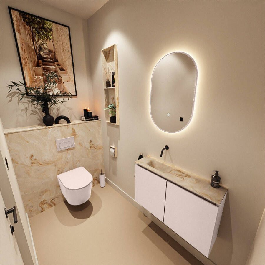 Mondiaz Toiletmeubel Ture Dlux | 80 cm | Meubelkleur Rosee | Eden wastafel Frappe Links | Zonder kraangat