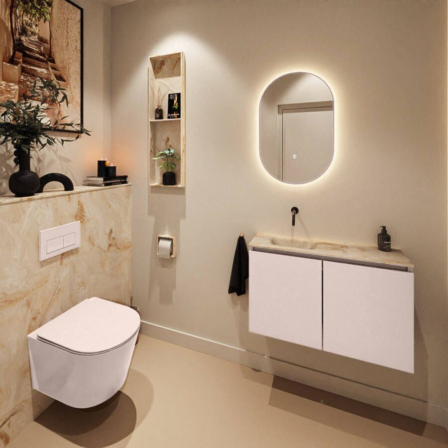 Mondiaz Toiletmeubel Ture Dlux | 80 cm | Meubelkleur Rosee | Eden wastafel Frappe Links | Zonder kraangat