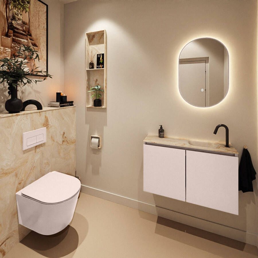 Mondiaz Toiletmeubel Ture Dlux | 80 cm | Meubelkleur Rosee | Eden wastafel Frappe Rechts | 1 kraangat
