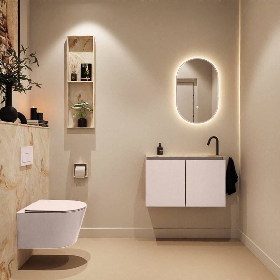 Mondiaz Toiletmeubel Ture Dlux | 80 cm | Meubelkleur Rosee | Eden wastafel Frappe Rechts | 1 kraangat