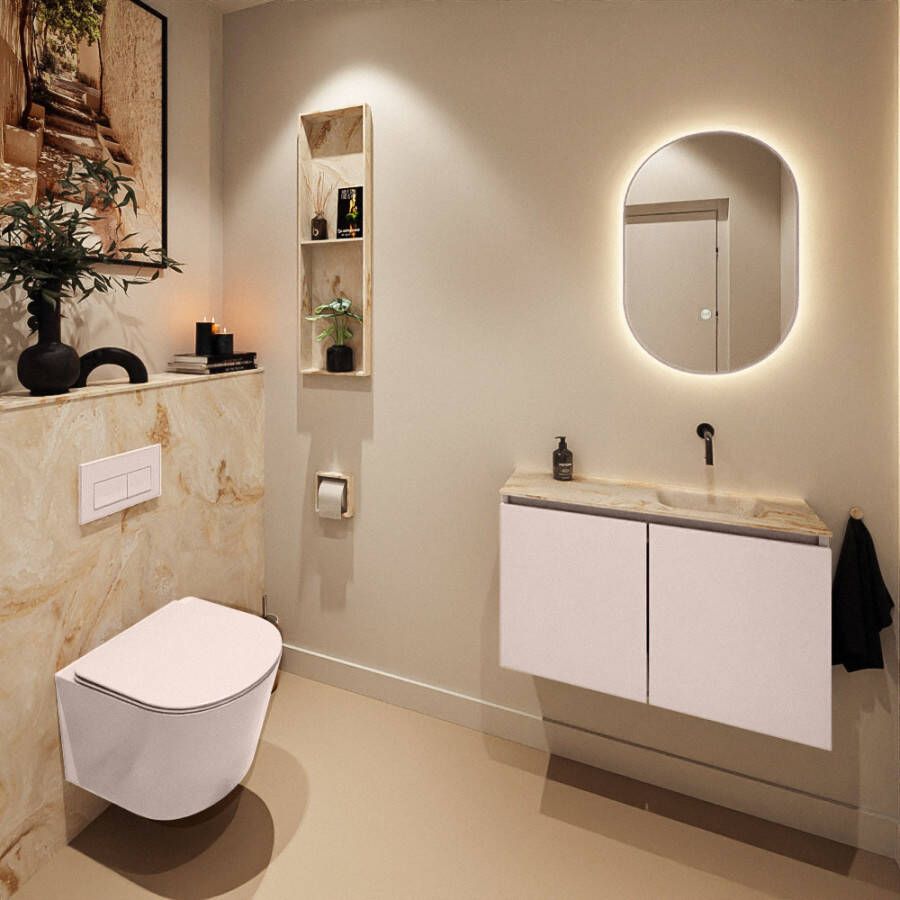 Mondiaz Toiletmeubel Ture Dlux | 80 cm | Meubelkleur Rosee | Eden wastafel Frappe Rechts | Zonder kraangat