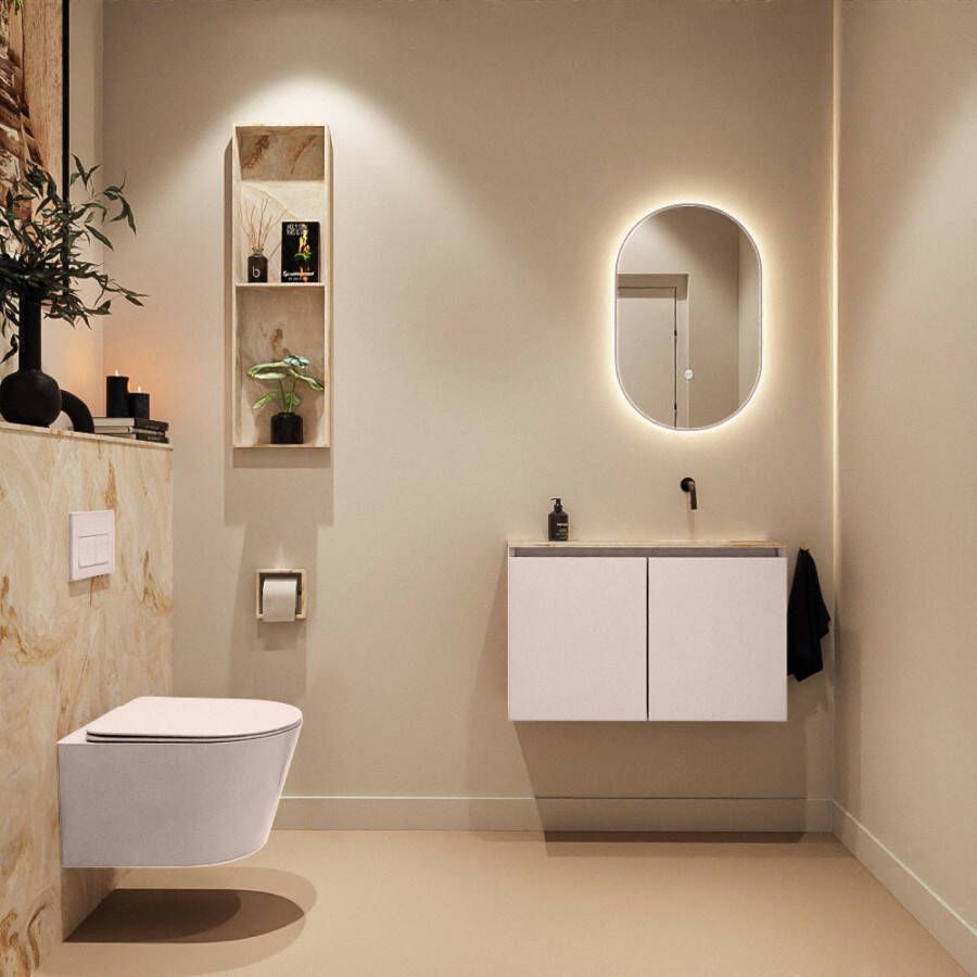 Mondiaz Toiletmeubel Ture Dlux | 80 cm | Meubelkleur Rosee | Eden wastafel Frappe Rechts | Zonder kraangat
