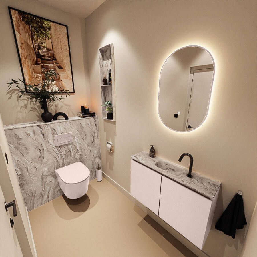 Mondiaz Toiletmeubel Ture Dlux | 80 cm | Meubelkleur Rosee | Eden wastafel Glace Midden | 1 kraangat