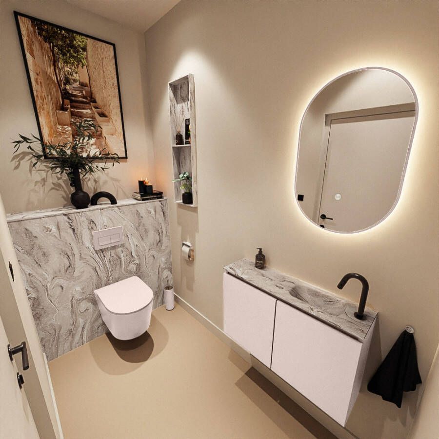 Mondiaz Toiletmeubel Ture Dlux | 80 cm | Meubelkleur Rosee | Eden wastafel Glace Rechts | 1 kraangat