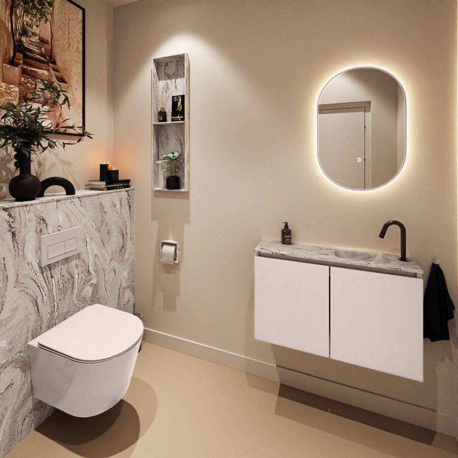 Mondiaz Toiletmeubel Ture Dlux | 80 cm | Meubelkleur Rosee | Eden wastafel Glace Rechts | 1 kraangat