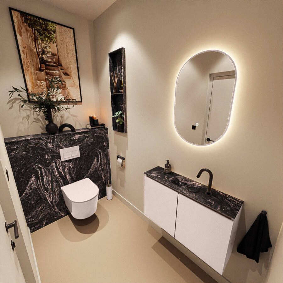 Mondiaz Toiletmeubel Ture Dlux | 80 cm | Meubelkleur Rosee | Eden wastafel Lava Midden | 1 kraangat