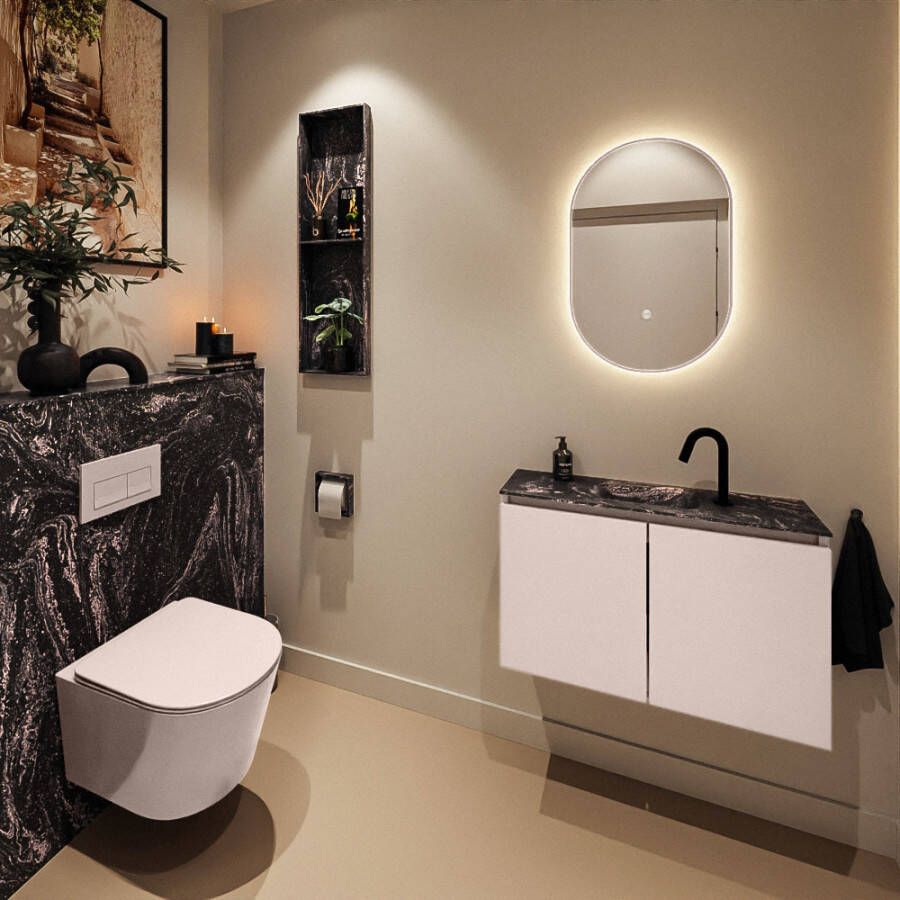 Mondiaz Toiletmeubel Ture Dlux | 80 cm | Meubelkleur Rosee | Eden wastafel Lava Midden | 1 kraangat