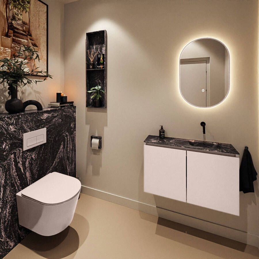 Mondiaz Toiletmeubel Ture Dlux | 80 cm | Meubelkleur Rosee | Eden wastafel Lava Rechts | Zonder kraangat