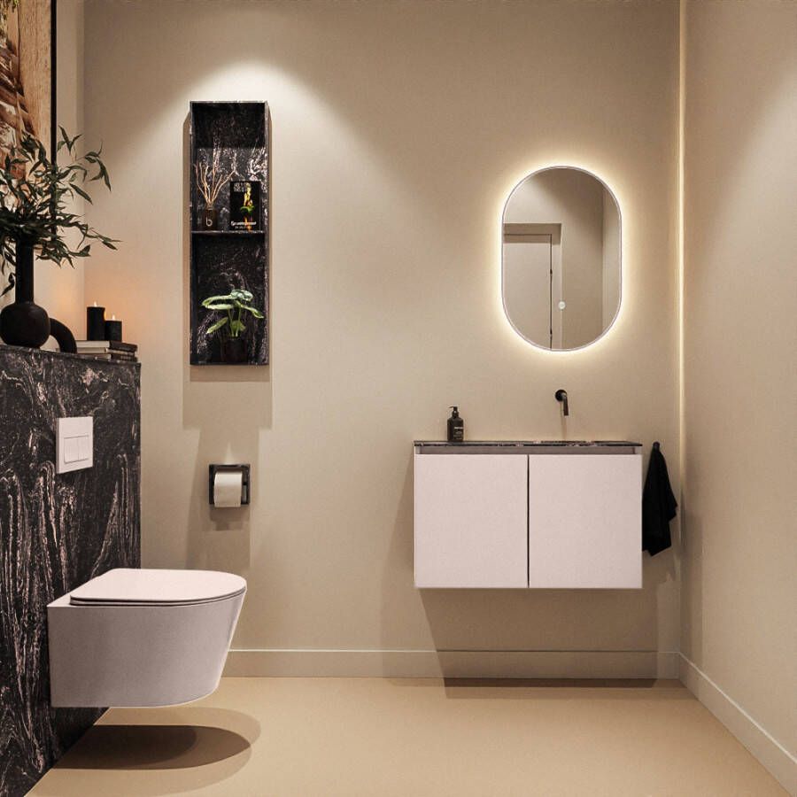 Mondiaz Toiletmeubel Ture Dlux | 80 cm | Meubelkleur Rosee | Eden wastafel Lava Rechts | Zonder kraangat