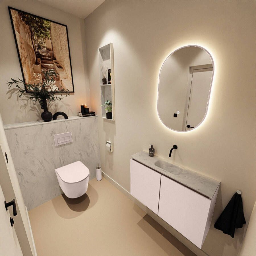 Mondiaz Toiletmeubel Ture Dlux | 80 cm | Meubelkleur Rosee | Eden wastafel Opalo Midden | Zonder kraangat