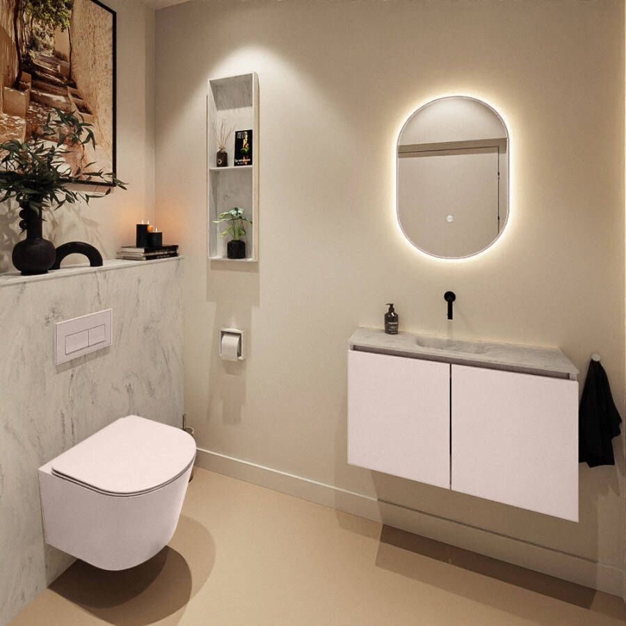 Mondiaz Toiletmeubel Ture Dlux | 80 cm | Meubelkleur Rosee | Eden wastafel Opalo Midden | Zonder kraangat