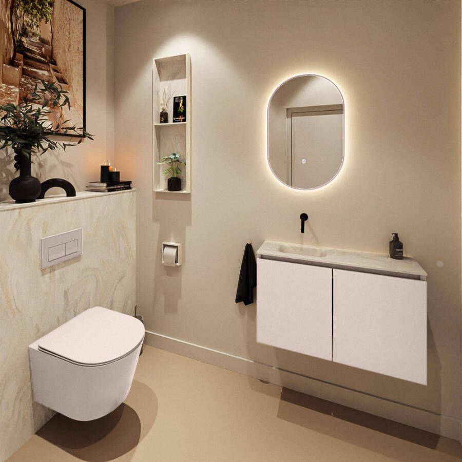 Mondiaz Toiletmeubel Ture Dlux | 80 cm | Meubelkleur Rosee | Eden wastafel Ostra Links | Zonder kraangat