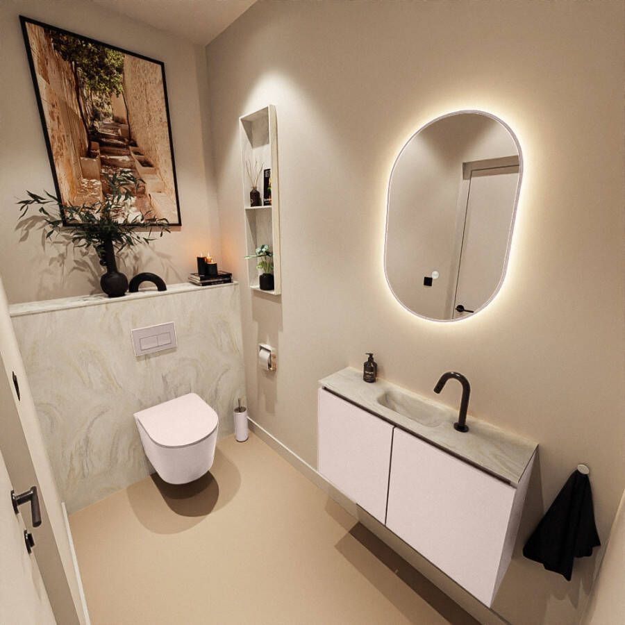 Mondiaz Toiletmeubel Ture Dlux | 80 cm | Meubelkleur Rosee | Eden wastafel Ostra Midden | 1 kraangat