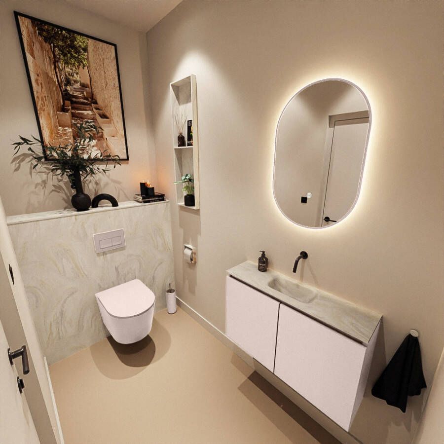 Mondiaz Toiletmeubel Ture Dlux | 80 cm | Meubelkleur Rosee | Eden wastafel Ostra Midden | Zonder kraangat