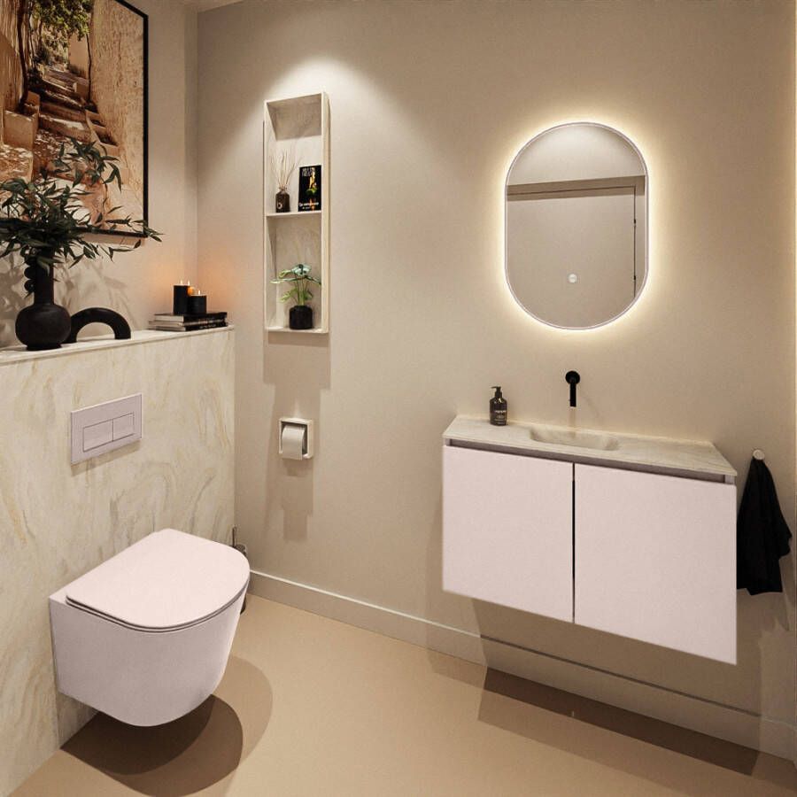 Mondiaz Toiletmeubel Ture Dlux | 80 cm | Meubelkleur Rosee | Eden wastafel Ostra Midden | Zonder kraangat