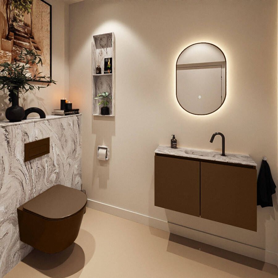 Mondiaz Toiletmeubel Ture Dlux | 80 cm | Meubelkleur Rust | Eden wastafel Glace Midden | 1 kraangat