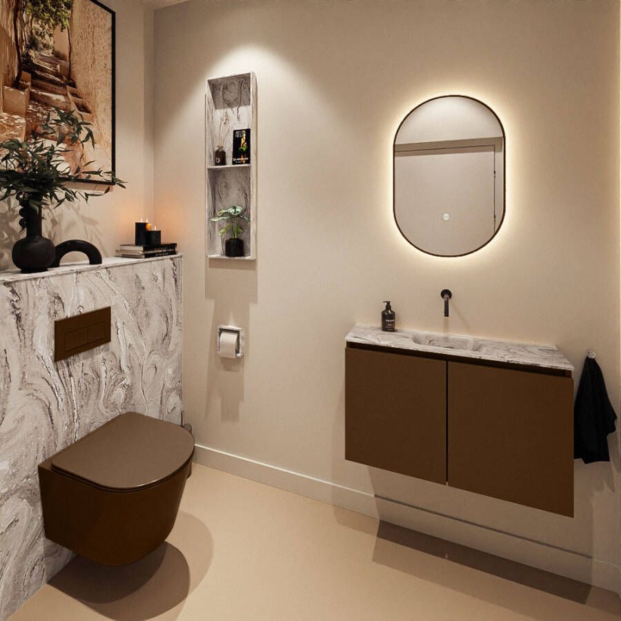 Mondiaz Toiletmeubel Ture Dlux | 80 cm | Meubelkleur Rust | Eden wastafel Glace Midden | Zonder kraangat