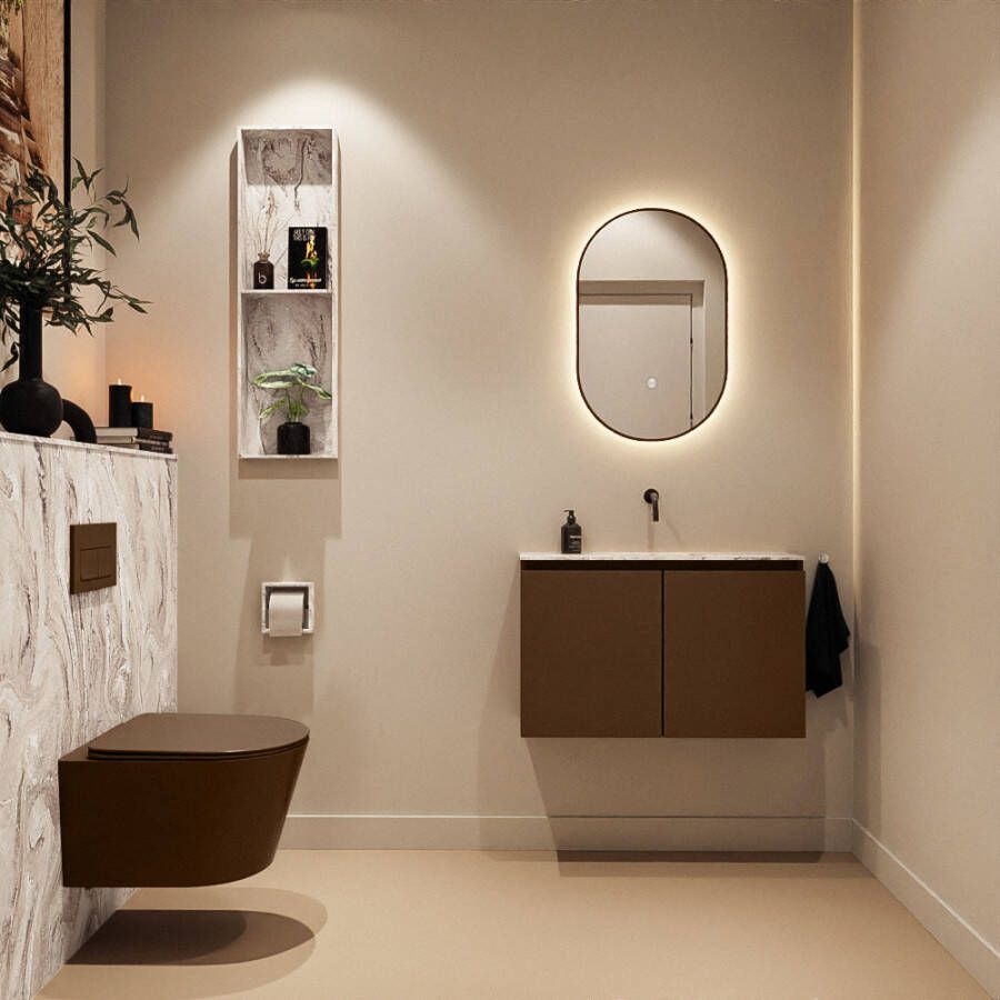 Mondiaz Toiletmeubel Ture Dlux | 80 cm | Meubelkleur Rust | Eden wastafel Glace Midden | Zonder kraangat