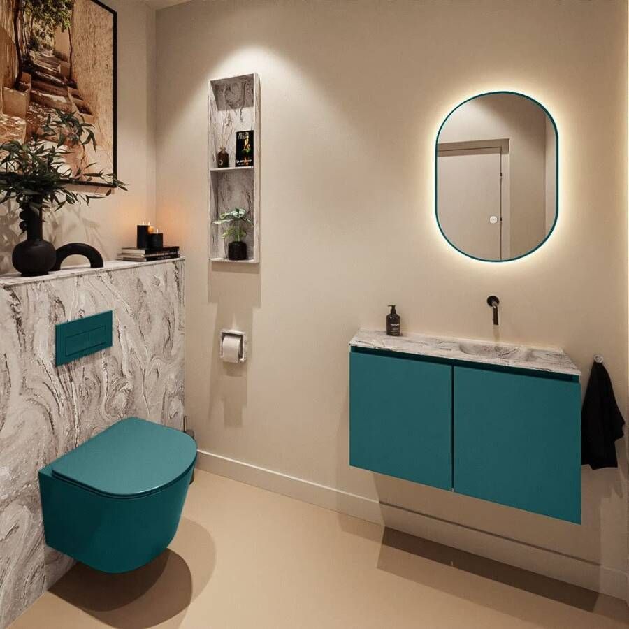 Mondiaz Toiletmeubel Ture Dlux | 80 cm | Meubelkleur Smag | Eden wastafel Glace Rechts | Zonder kraangat