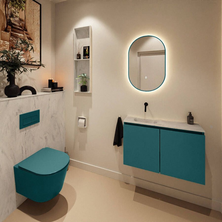 Mondiaz Toiletmeubel Ture Dlux | 80 cm | Meubelkleur Smag | Eden wastafel Opalo Links | Zonder kraangat