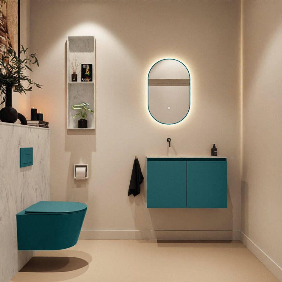 Mondiaz Toiletmeubel Ture Dlux | 80 cm | Meubelkleur Smag | Eden wastafel Opalo Links | Zonder kraangat
