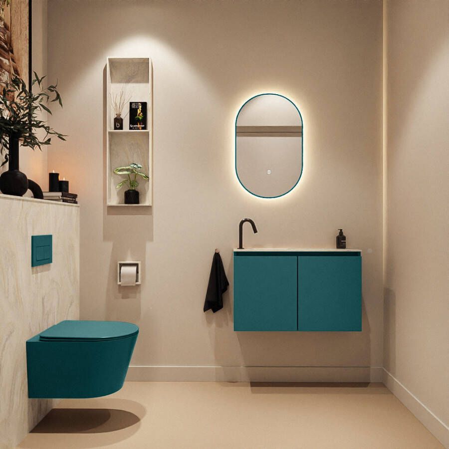 Mondiaz Toiletmeubel Ture Dlux | 80 cm | Meubelkleur Smag | Eden wastafel Ostra Links | 1 kraangat
