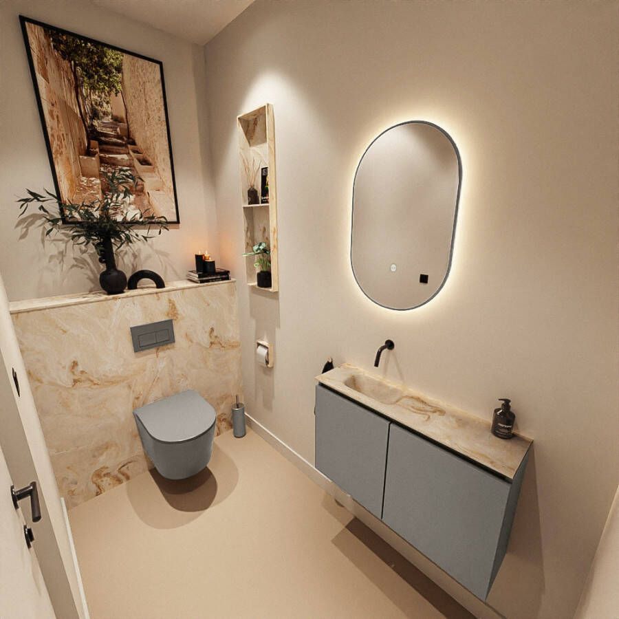Mondiaz Toiletmeubel Ture Dlux | 80 cm | Meubelkleur Smoke | Eden wastafel Frappe Links | Zonder kraangat