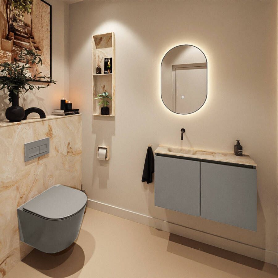 Mondiaz Toiletmeubel Ture Dlux | 80 cm | Meubelkleur Smoke | Eden wastafel Frappe Links | Zonder kraangat