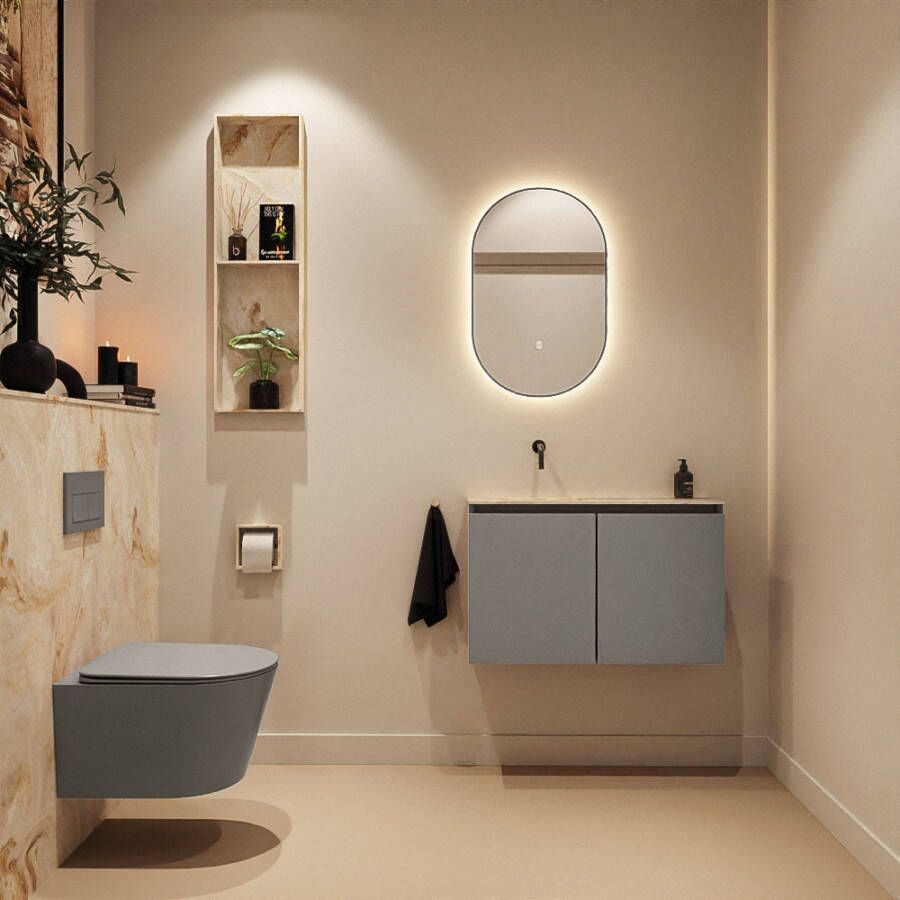 Mondiaz Toiletmeubel Ture Dlux | 80 cm | Meubelkleur Smoke | Eden wastafel Frappe Links | Zonder kraangat
