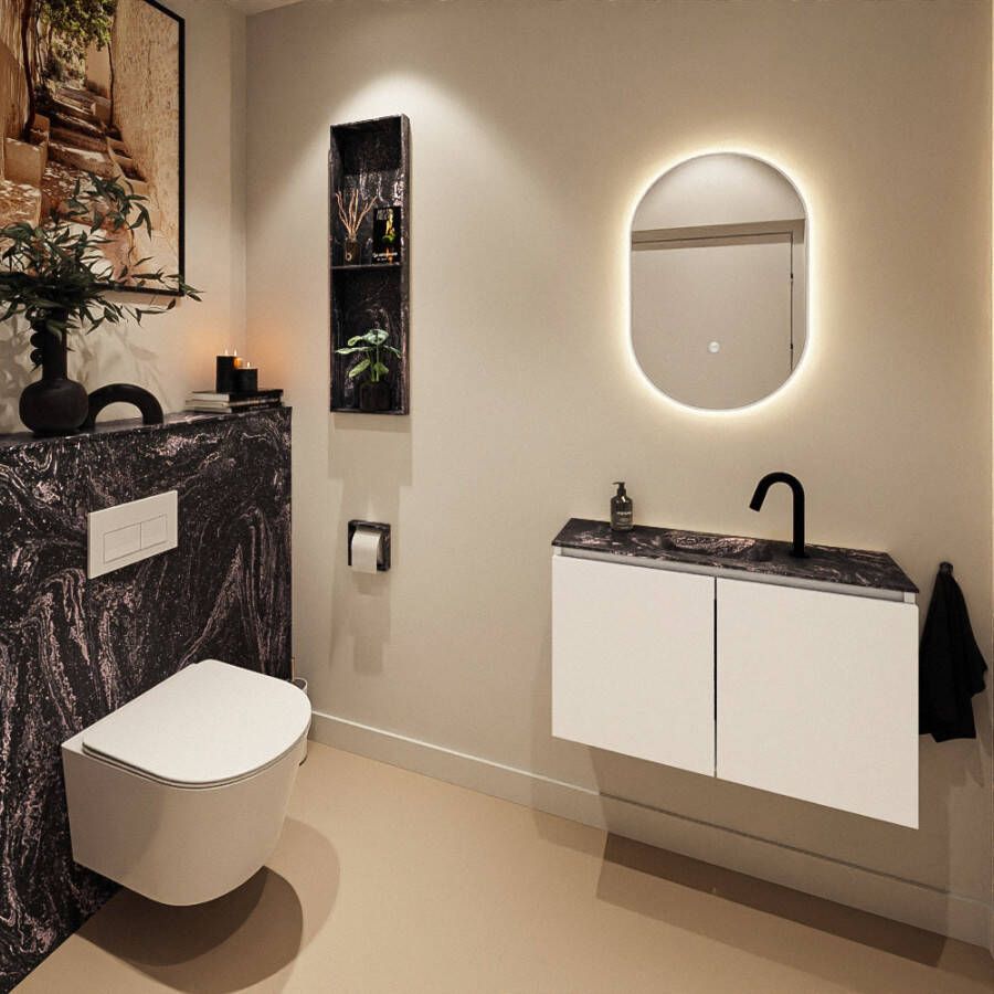 Mondiaz Toiletmeubel Ture Dlux | 80 cm | Meubelkleur Talc | Eden wastafel Lava Midden | 1 kraangat