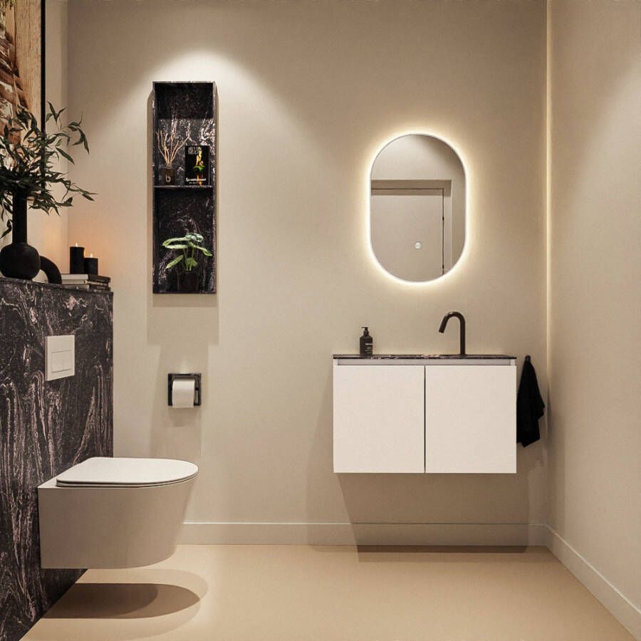 Mondiaz Toiletmeubel Ture Dlux | 80 cm | Meubelkleur Talc | Eden wastafel Lava Midden | 1 kraangat