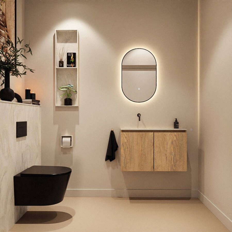Mondiaz Toiletmeubel Ture Dlux | 80 cm | Meubelkleur Washed Oak | Eden wastafel Ostra Links | Zonder kraangat