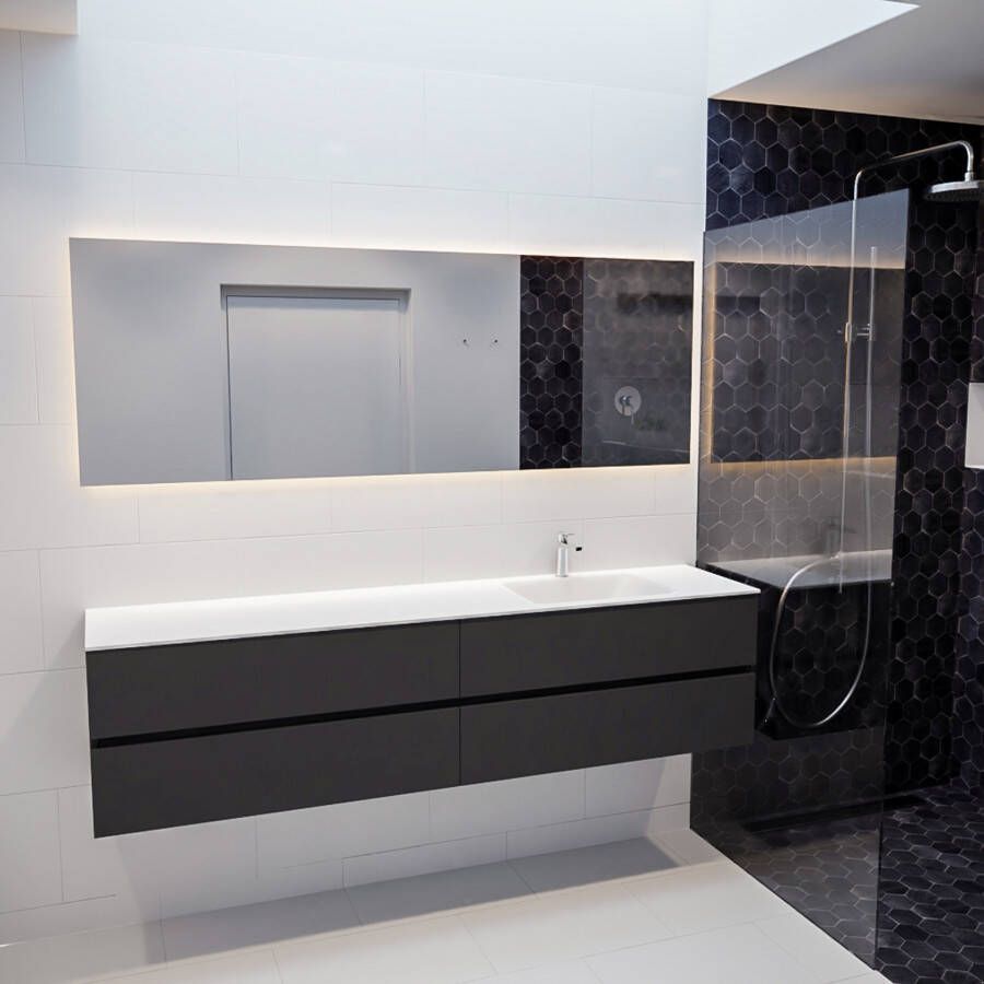 Mondiaz VICA Badkamermeubelset 200cm 4 lades wasbak Cloud rechts 1 kraangat solid surface darkgrey PC75341658 - Foto 3