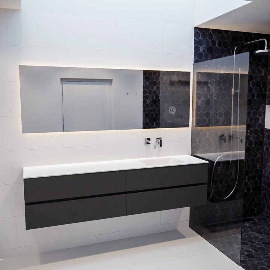 Mondiaz VICA Badkamermeubelset 200cm 4 lades wasbak Cloud rechts 0 kraangaten solid surface darkgrey PC75341655 - Foto 3