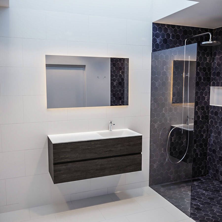 Mondiaz Vica Cloud badmeubel eiken donker bruin 120 cm 2 lades solid surface enkele spoelbak rechts zonder kraangat - Foto 3