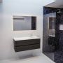 Mondiaz Vica Cloud badmeubel eiken donker bruin 120 cm 2 lades solid surface enkele spoelbak rechts zonder kraangat - Thumbnail 3