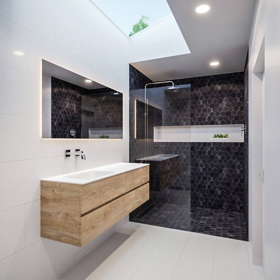 Mondiaz VICA Badkamermeubelset 150cm 4 lades wasbak Cloud links 0 kraangaten solid surface washed oak PC75341310 - Foto 3